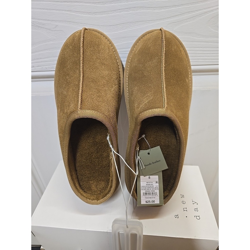 Men's Cruz Genuine Suede Clog Slippers Goodfellow & Co Brown‎ Cushioned Size 8